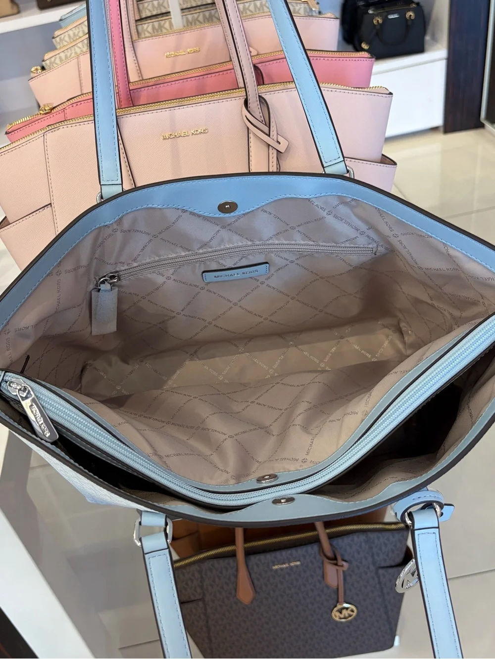 Michael Kors Ombre Pale Blue MK Signature Tote Shoulder Bag